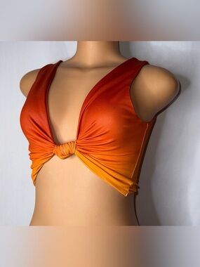 I am Gia Knot Front Ombre Bikini Top in Sunset Orange